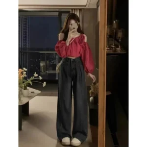 Jeansy damskie baggy z wysokim stanem, w stylu Y2K
