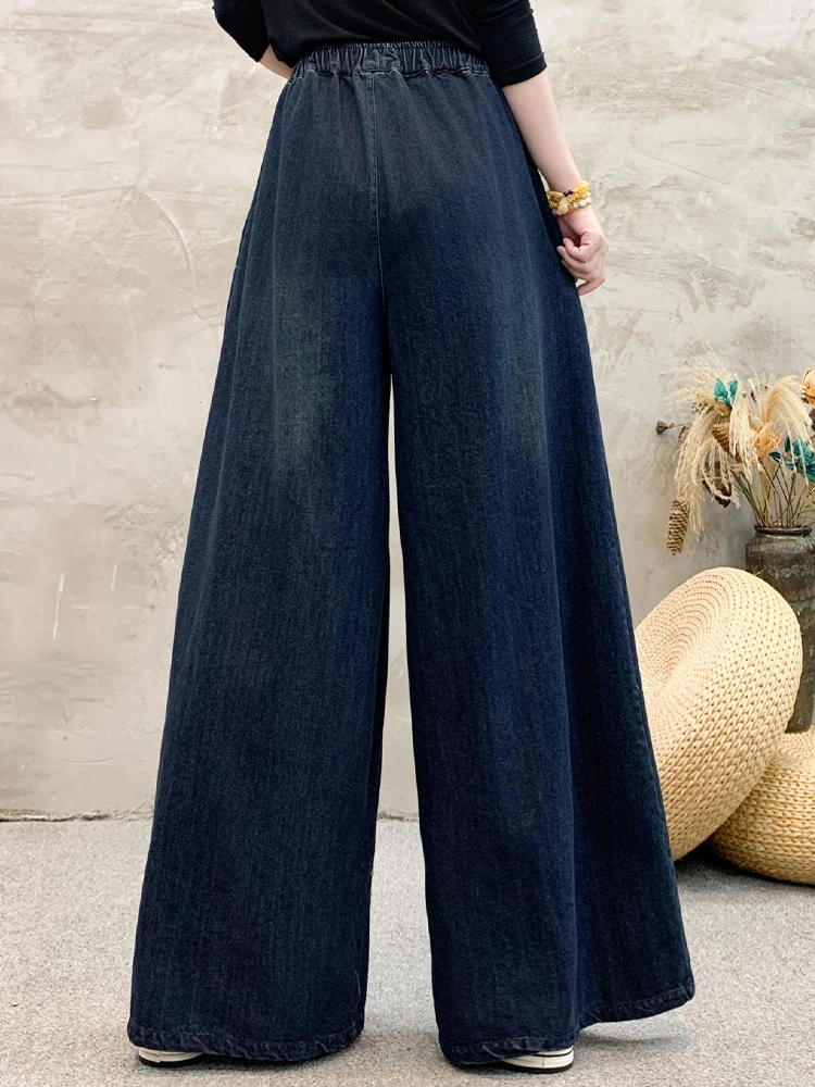 Jeansy damskie baggy z haftem, z kwiatowym wzorem, w stylu retro