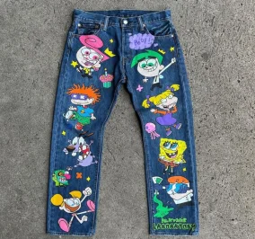 Jeansy damskie baggy z wysokim stanem, z nadrukiem, w stylu Y2K