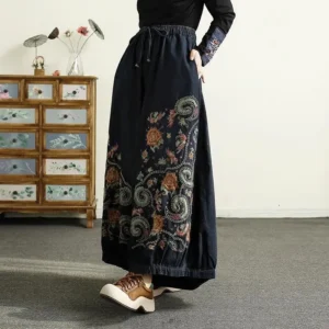 Jeansy damskie baggy z wysokim stanem, z elastycznego denimu, z haftem