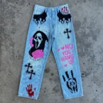 Jeansy damskie baggy z wysokim stanem, w stylu Y2K