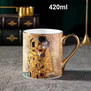 Filiżanka do kawy i herbaty porcelanowa, z łyżeczką, z artystycznym wzorem