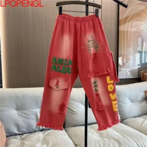 Jeansy damskie baggy, w stylu streetwear