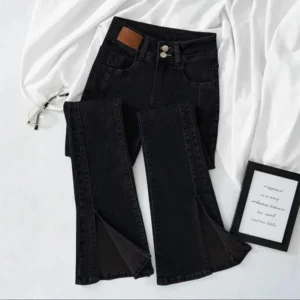 Jeansy damskie flare z wysokim stanem, w stylu retro