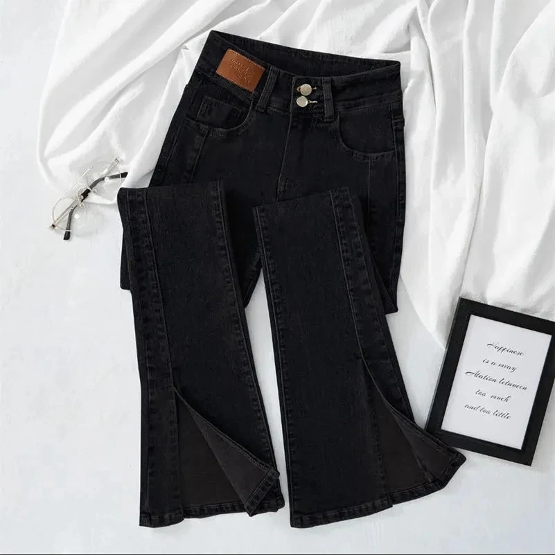 Jeansy damskie flare z wysokim stanem, w stylu retro
