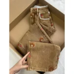 Jeansy damskie wide leg z wysokim stanem, z haftem, z koronką