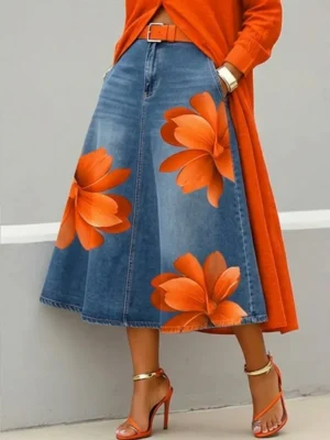 Czerwone jeansy damskie flare z wysokim stanem, plus size
