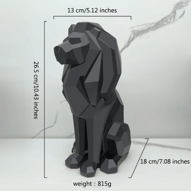 Figurka siedzącego lwa z żywicy, geometryczna dekoracja - ujęcie produktu