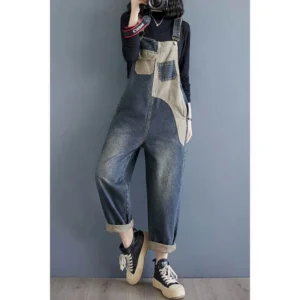 Jeansy damskie baggy patchworkowe, w stylu retro
