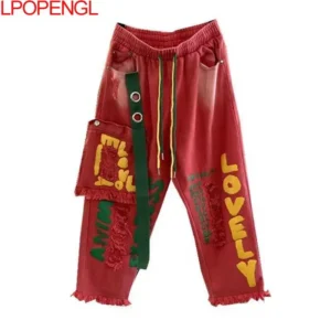 Jeansy damskie baggy, w stylu streetwear