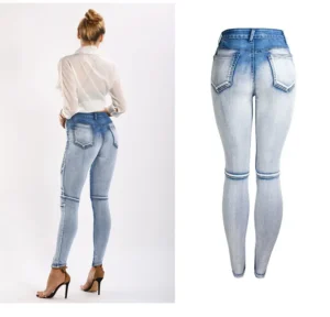 Jeansy damskie slim fit ze średnim stanem, z elastycznego denimu