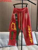 Jeansy damskie baggy, w stylu streetwear
