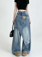 Niebieskie jeansy damskie wide leg, w stylu Y2K