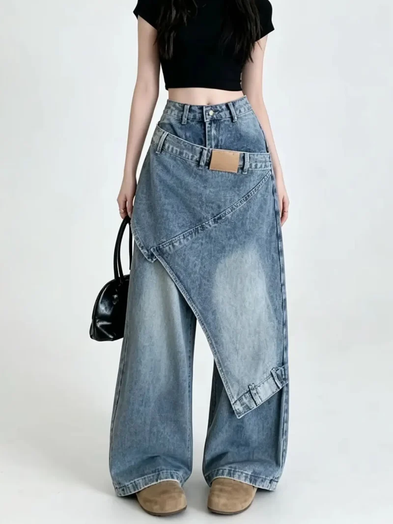 Niebieskie jeansy damskie wide leg, w stylu Y2K