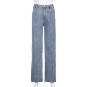 Jeansy damskie straight leg z wysokim stanem, z motywem gwiazd