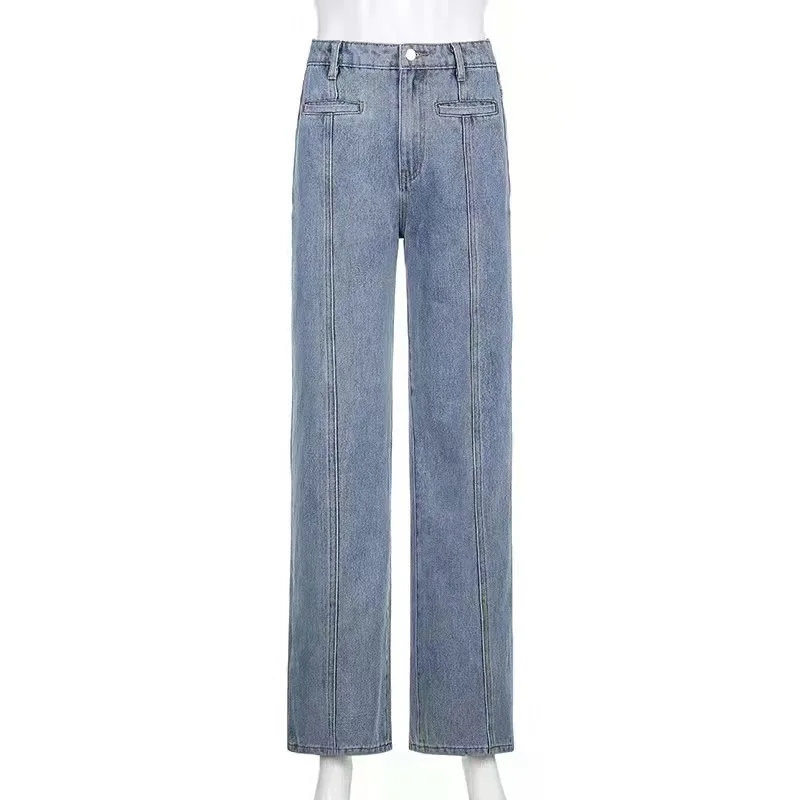 Jeansy damskie straight leg z wysokim stanem, z motywem gwiazd