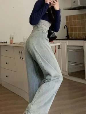 Jeansy damskie baggy z wysokim stanem, w stylu Y2K