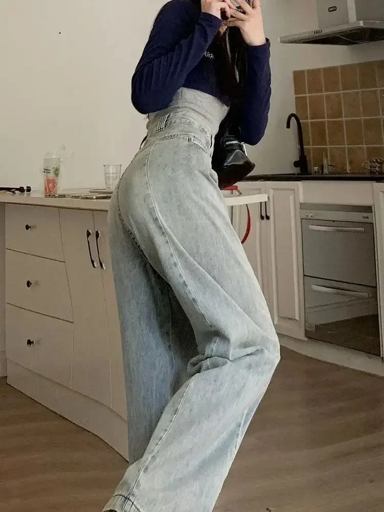 Jeansy damskie baggy z wysokim stanem, w stylu Y2K