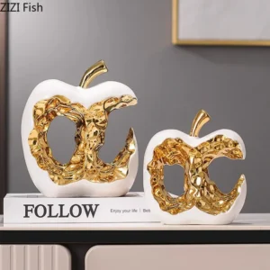 Statuetka jabłko dekoracyjne ceramiczna, złota