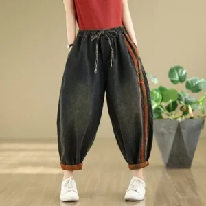 Jeansy damskie baggy patchworkowe, w stylu grunge