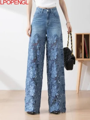Jeansy damskie wide leg z wysokim stanem