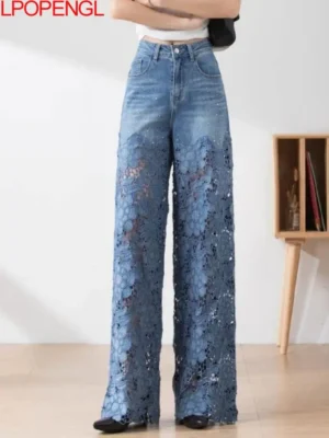 Jeansy damskie wide leg z wysokim stanem