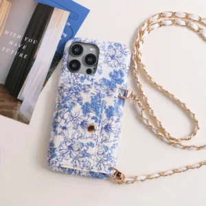 Etui na telefon z portfelem na karty, z paskiem, z lusterkiem, skórzane