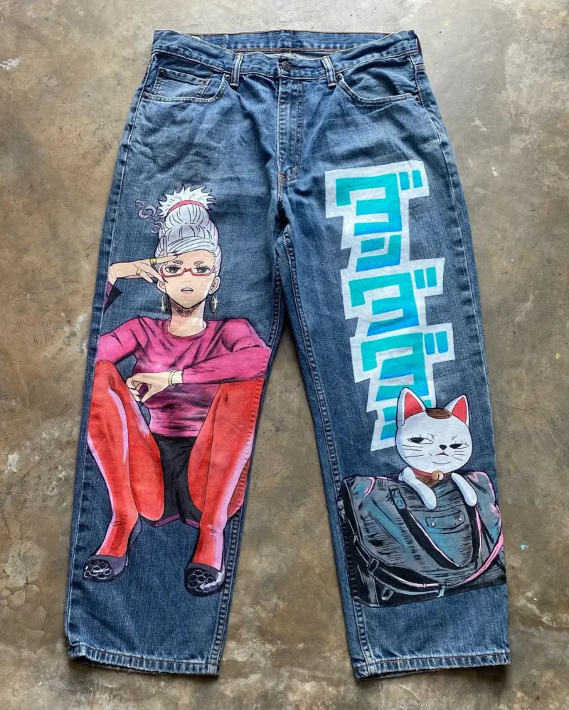 Jeansy damskie baggy z wysokim stanem, w stylu Y2K