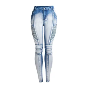 Jeansy damskie slim fit ze średnim stanem, z elastycznego denimu