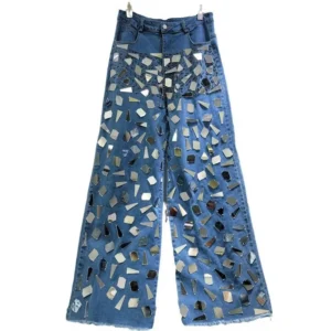 Jeansy damskie wide leg z wysokim stanem, z elastycznego denimu