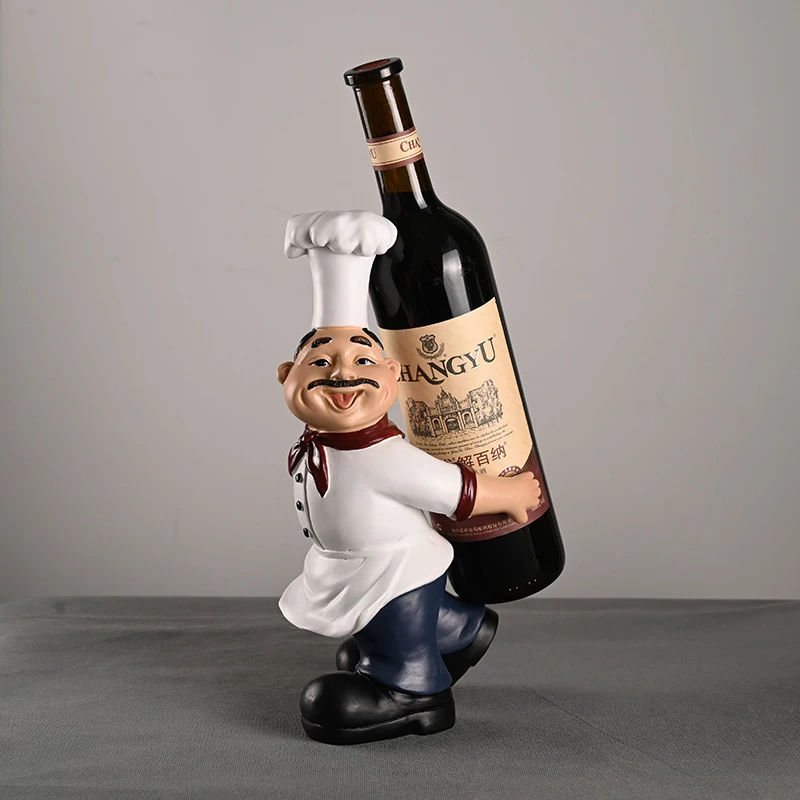 Stojak na butelkę wina w kształcie kucharza z tacą - ujęcie produktu