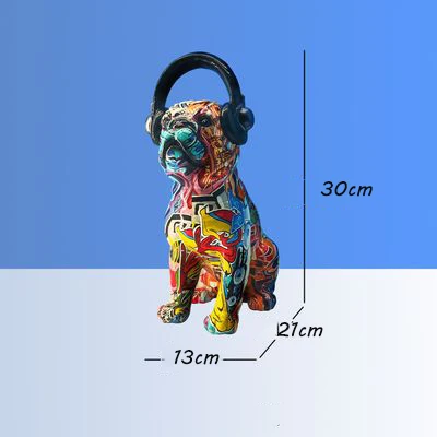 Figurka kolorowego psa w słuchawkach, dekoracja w stylu pop art - ujęcie produktu