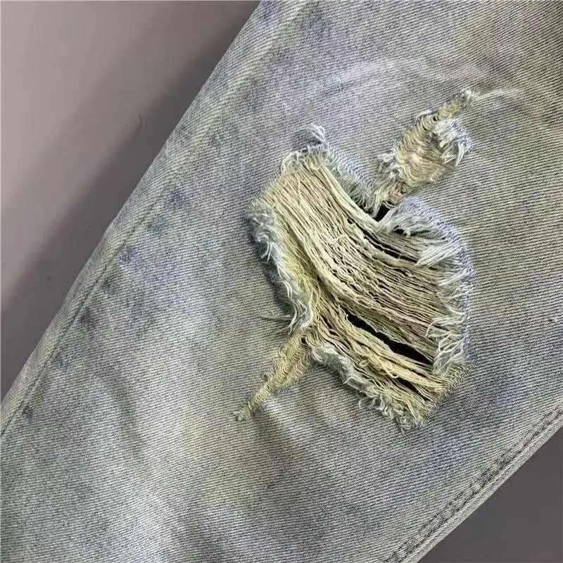 Jeansy damskie baggy plus size, z haftem, z przetarciami, w stylu retro