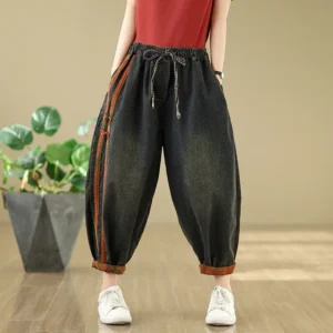 Jeansy damskie baggy patchworkowe, w stylu grunge