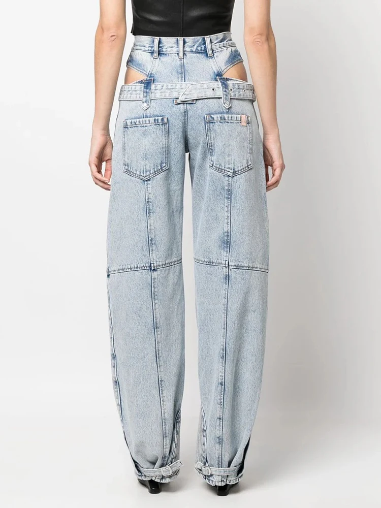 Jeansy damskie baggy z wysokim stanem, patchworkowe, w stylu streetwear