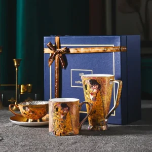Filiżanka do kawy i herbaty porcelanowa, z łyżeczką, z artystycznym wzorem