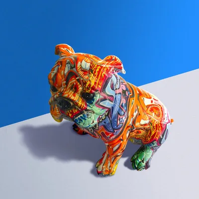 Figurka kolorowego psa w słuchawkach, dekoracja w stylu pop art - ujęcie produktu