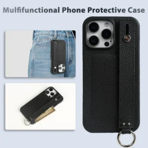 Etui na telefon z paskiem, z uchwytem, skórzane, do iPhone