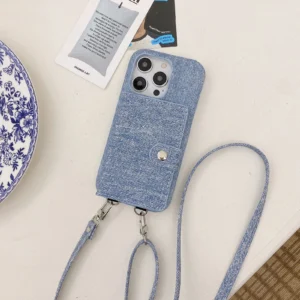 Etui na telefon z portfelem na karty, z motywem denimu, do iPhone