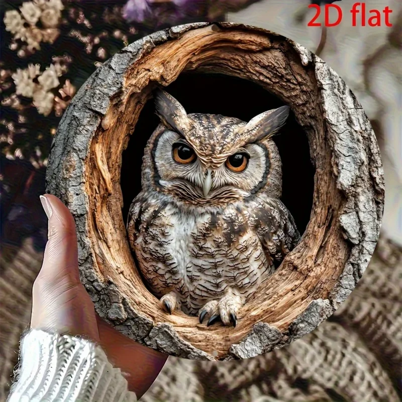 Tabliczka dekoracyjna ścienna z motywem sowy, w stylu vintage