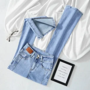 Jeansy damskie flare z wysokim stanem, w stylu retro