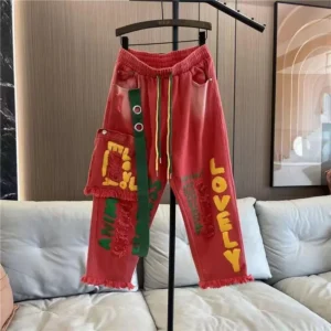 Jeansy damskie baggy, w stylu streetwear