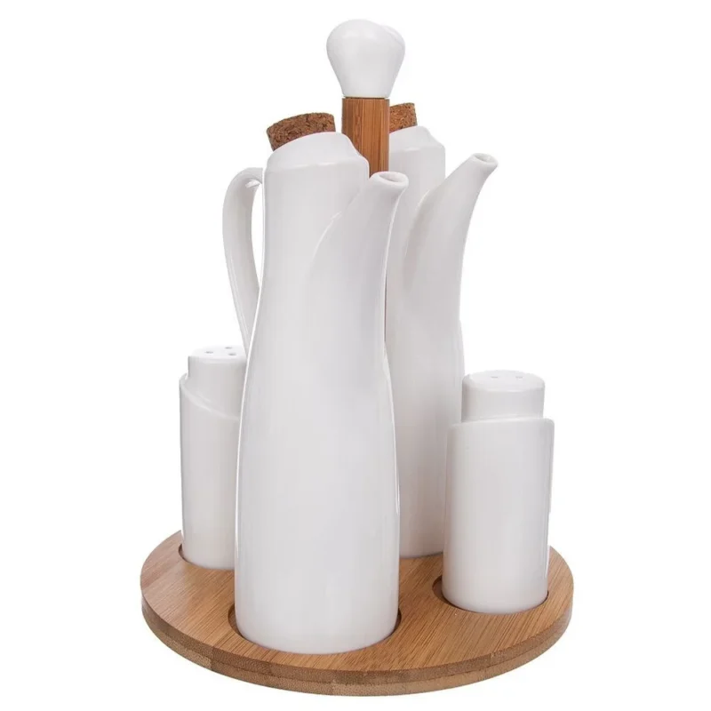 Porcelanowy zestaw przyprawników ze stojakiem 5 el.