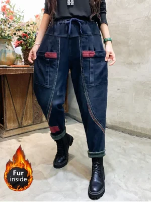 Jeansy damskie baggy, w stylu retro