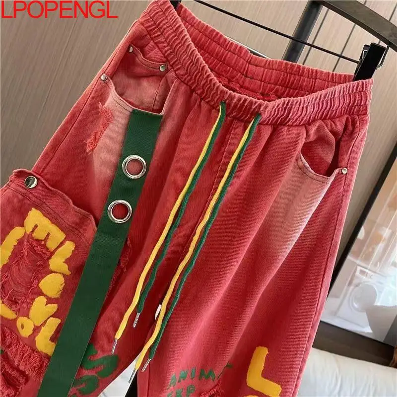 Jeansy damskie baggy, w stylu streetwear