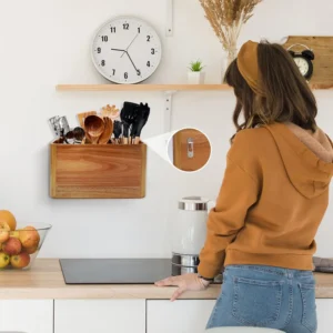 Drewniany organizer na sztućce z uchwytami - ujęcie produktu