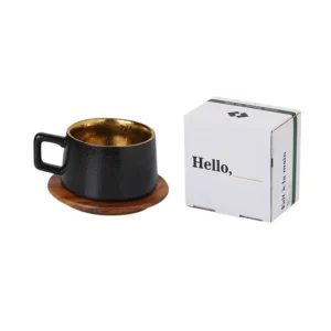 Kubek do kawy i herbaty ceramiczny, ze spodkiem, z pokrywką, 230ml