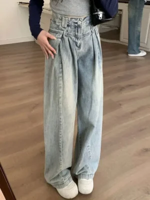 Jeansy damskie baggy z wysokim stanem, w stylu Y2K