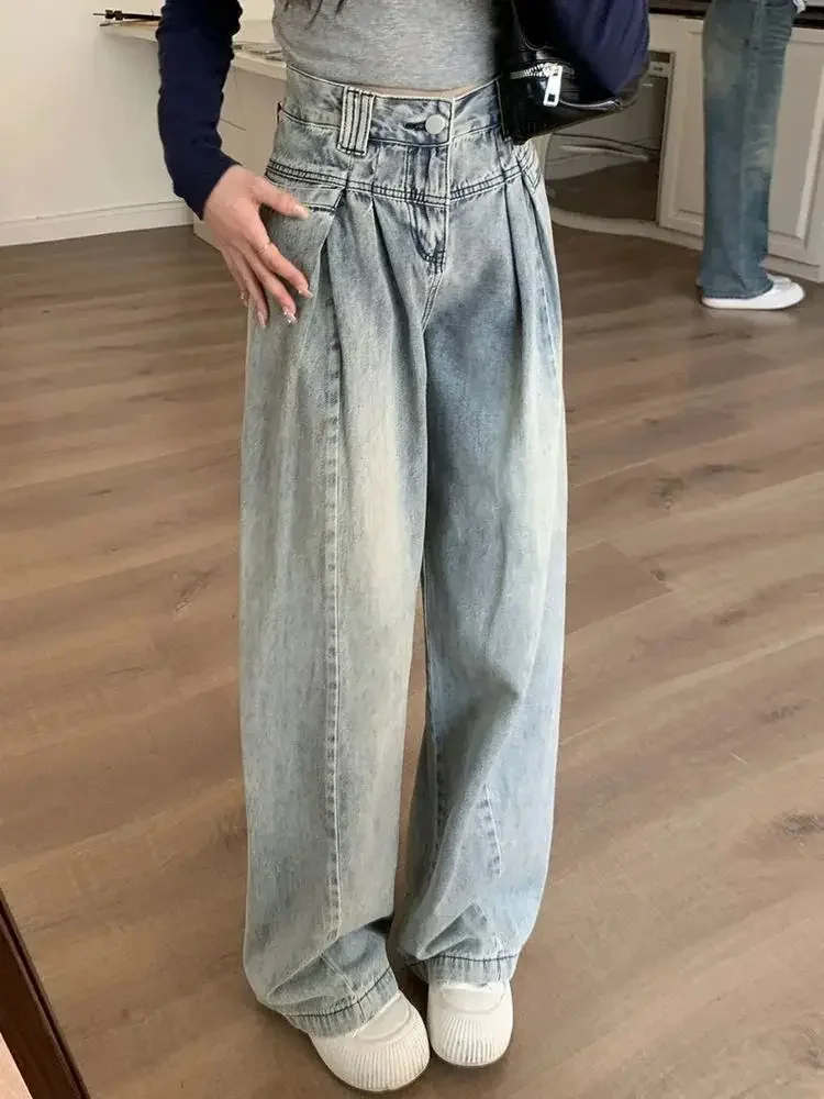 Jeansy damskie baggy z wysokim stanem, w stylu Y2K
