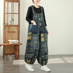 Jeansy damskie baggy z wysokim stanem, plus size, z nadrukiem